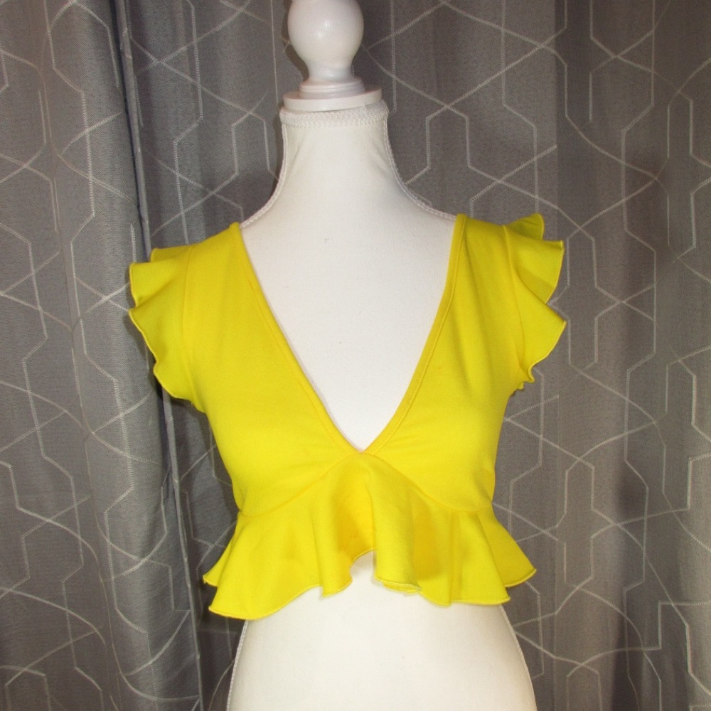 SHEIN Yellow Ruffle V-Neck Blouse